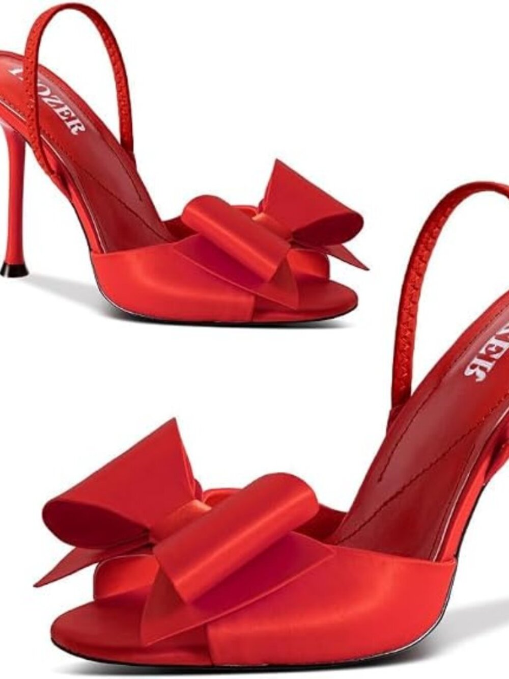 Women's Red Comfortable Open Toe Mules Bow Stiletto Sexy Slingback High Heels